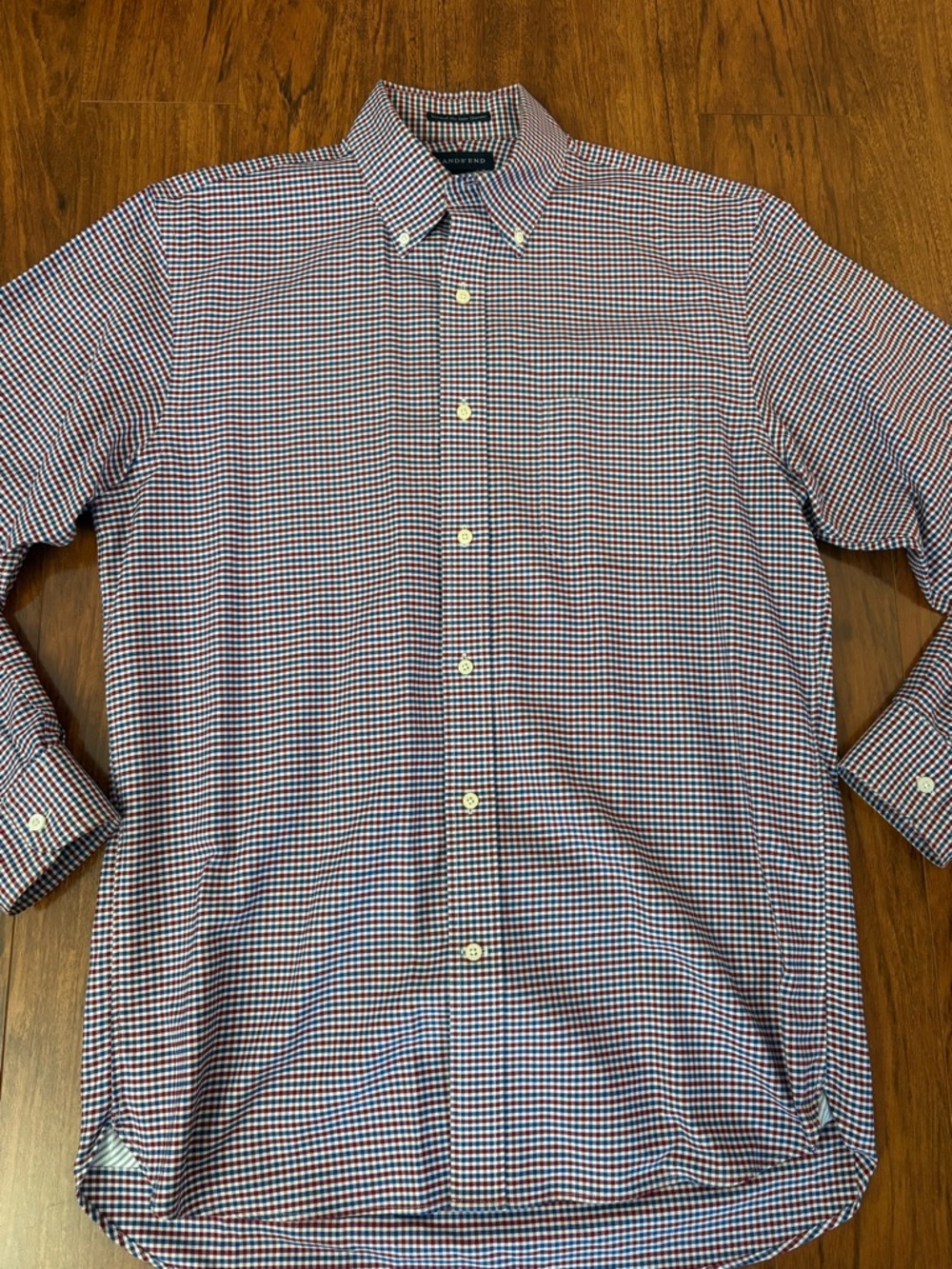 Lands' End Men's Button-Down Micro-Check Shirt in Red & Blue